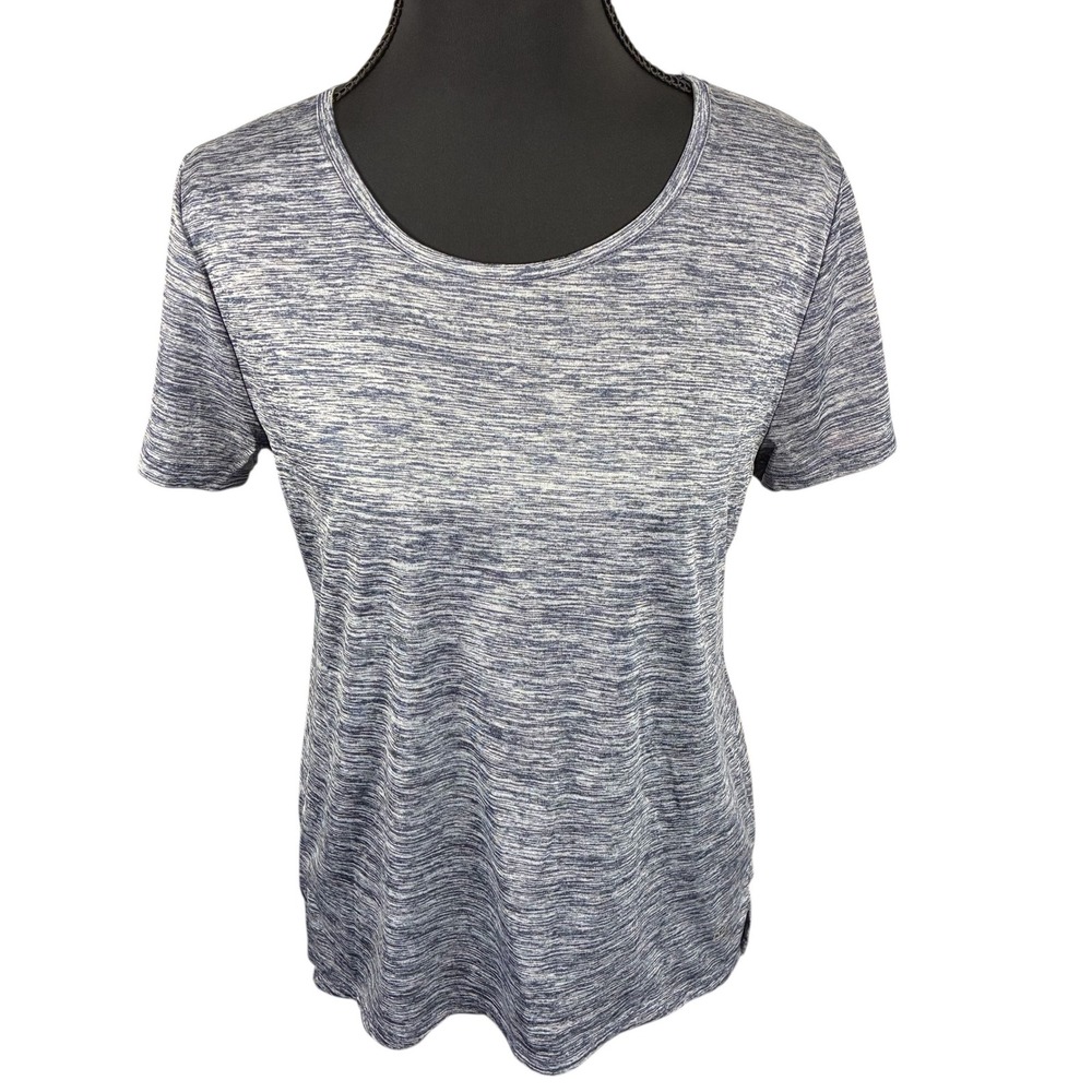 Vogo Athletica Womens Blue Space Dye Cutout Back Short Sleeve Active Tee Size M